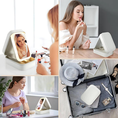 LED Lighted Makeup Mirror Jewelry Box – Portable Travel Organizer