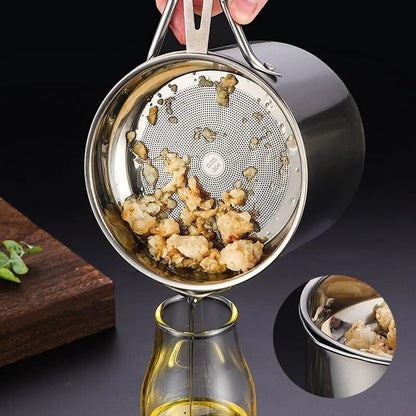 Stainless Steel Oil Strainer Pot 1300ML with Dust-Proof Lid Fine Mesh Strainer Cooking Oil Fat Residue Separator