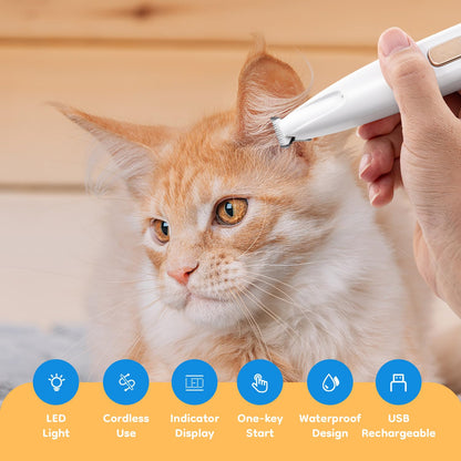 Pet Paw Hair Trimmer with LED Light – Low Noise Dog & Cat Clipper