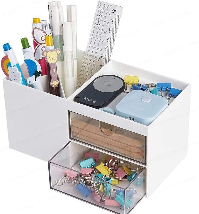 Plastic Desk Organizer with Drawer – Pen & Stationery Holder