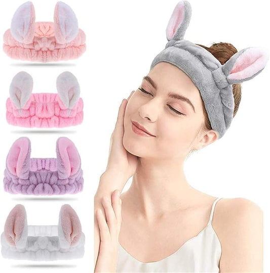 Plush Bunny Ear Headband for Women & Girls – Spa Makeup Hairband