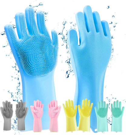 Silicone Dishwashing Gloves with Scrub Bristles for Kitchen & Cleaning