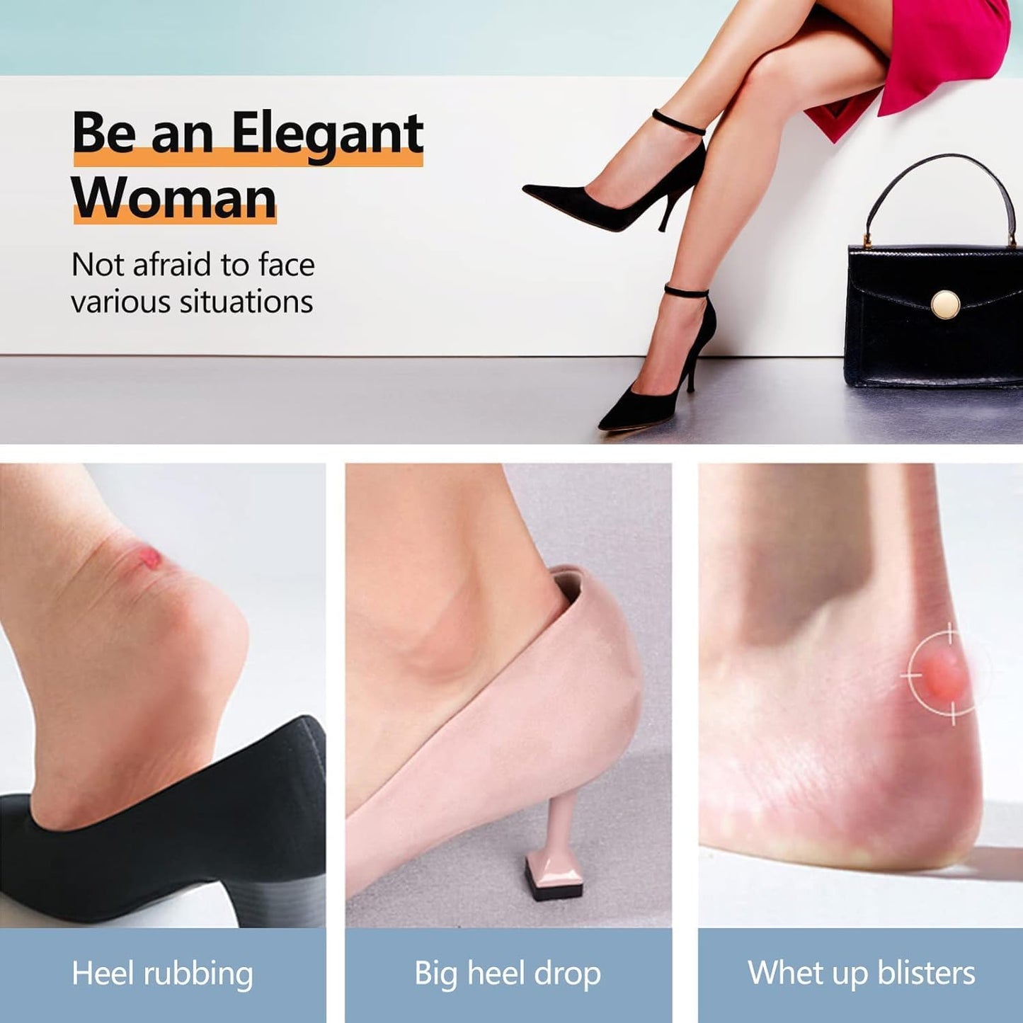 Silicone Heel Pads Self Adhesive Heel Grips for Loose Shoes Comfort Up