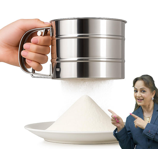 Stainless Steel Flour Sifter – Hand Press for Baking & Powdered Ingredients