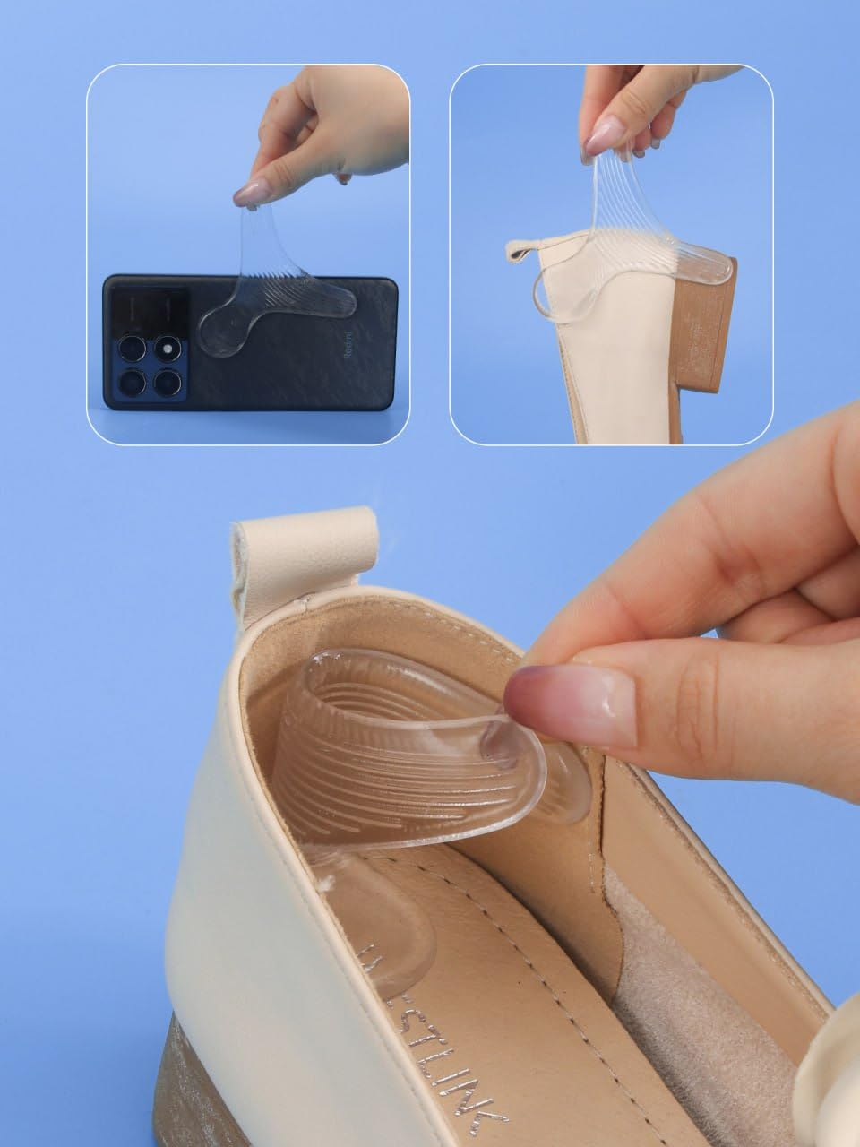 T Shape Silicone Heel Pads Anti Slip Transparent Shoe Size Adjusters