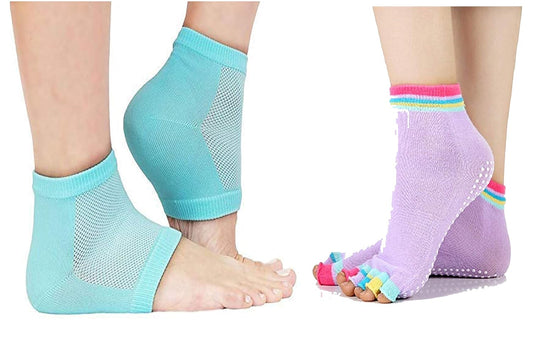 Yoga Socks Combo with Silicone Gel Heel Socks for Heel Pain Relief Pro