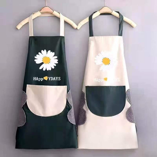 Kitchen Apron with Front Pocket and side Coral Velvet for Wiping Hands Towel PVC Waterproof