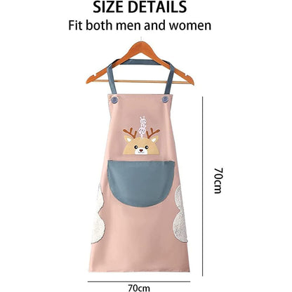 Kitchen Apron with Front Pocket and side Coral Velvet for Wiping Hands Towel PVC Waterproof