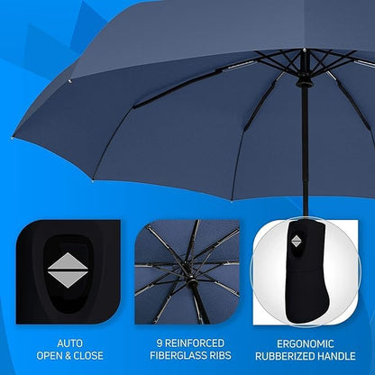 Automatic Open/Close Umbrella - Big Size, Windproof, Black Rainproof