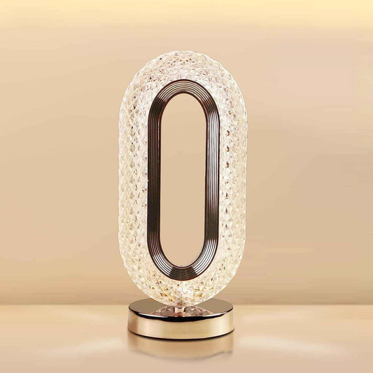 Ovate Crystal Table Lamp - Gold USB Rechargeable Touch Light | 3-Level Dimmable Cordless Lamp for Bedroom, Living Room & Pooja Decor | Luxury Gift for Diwali/Housewarming