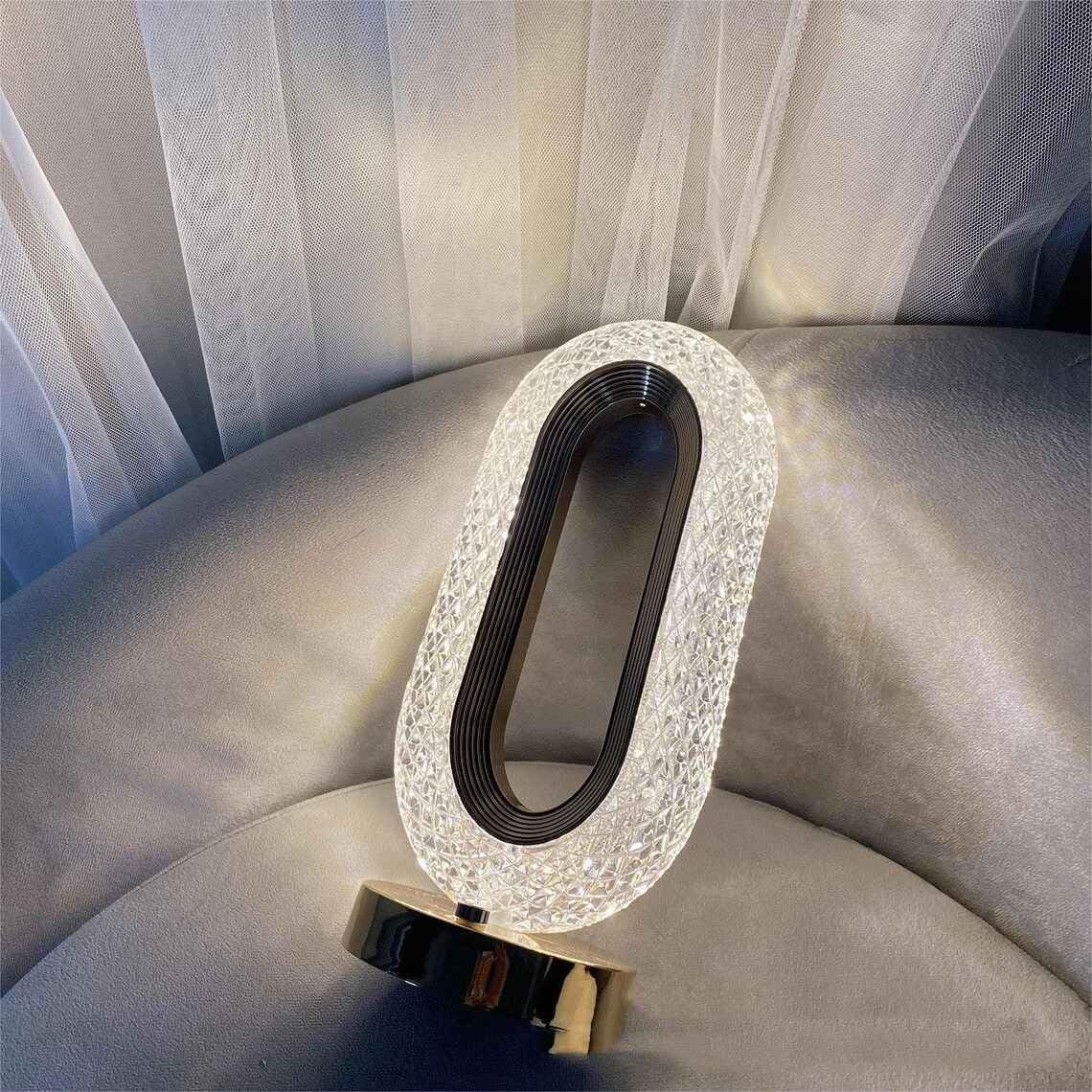 Ovate Crystal Table Lamp - Gold USB Rechargeable Touch Light | 3-Level Dimmable Cordless Lamp for Bedroom, Living Room & Pooja Decor | Luxury Gift for Diwali/Housewarming