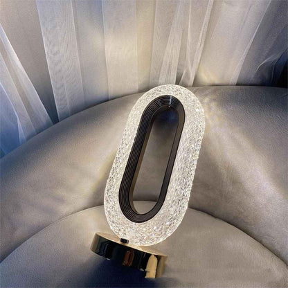 Ovate Crystal Table Lamp - Gold USB Rechargeable Touch Light | 3-Level Dimmable Cordless Lamp for Bedroom, Living Room & Pooja Decor | Luxury Gift for Diwali/Housewarming