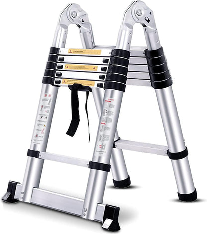 1.9M+1.9M (3.8M -12.5FT) Telescoping Aluminum Extension Ladder | A-Frame Folding Ladder Heavy-Duty Telescopic Ladder for Home, Outdoor, RV, Loft, Roof, Window Cleaning & Painting