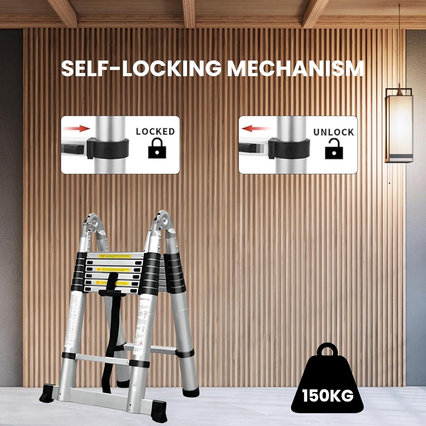 1.9M+1.9M (3.8M -12.5FT) Telescoping Aluminum Extension Ladder | A-Frame Folding Ladder Heavy-Duty Telescopic Ladder for Home, Outdoor, RV, Loft, Roof, Window Cleaning & Painting