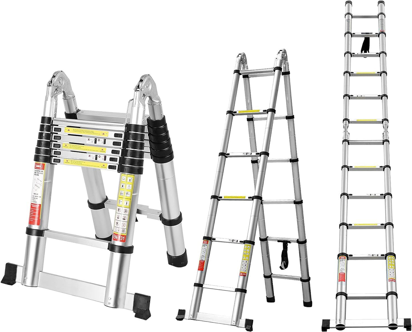 1.9M+1.9M (3.8M -12.5FT) Telescoping Aluminum Extension Ladder | A-Frame Folding Ladder Heavy-Duty Telescopic Ladder for Home, Outdoor, RV, Loft, Roof, Window Cleaning & Painting
