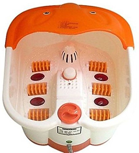 Electric Foot Spa Massager with Bubble, Heat & Roller | Pain Relief Pedicure Tub for Men & Women | Heated Water, Vibration, Aromatherapy Compatible | Orange Footbath Machine