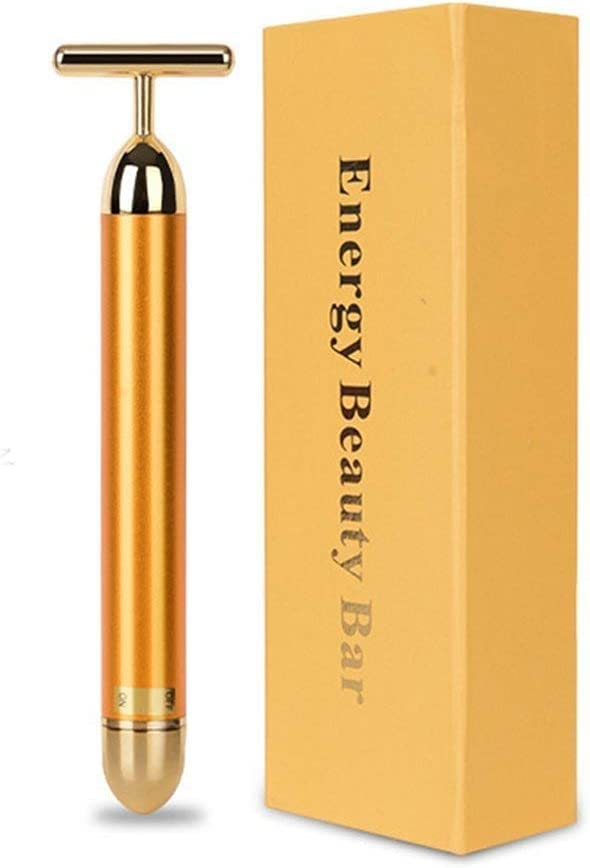 Gold Energy Beauty Bar Electric Vibration Facial Massager | Waterproof T-Shaped V-Shape Anti-Wrinkle Face Roller for Forehead, Cheek, Neck, Arm, Clavicle