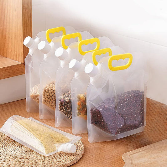Reusable Airtight Food Storage Bag with Handle | Moisture-Proof Plastic Pouch for Rice, Grains, Beans, Tea, Snacks, Sugar, Coffee – Leak-Proof, Freezer Safe & Eco-Friendly