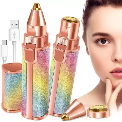 2-in-1 Facial Hair Remover & Eyebrow Trimmer for Women | Rechargeable Precision Shaver with LED Light | Painless, Residue-Free Hair Removal Device (Rainbow)