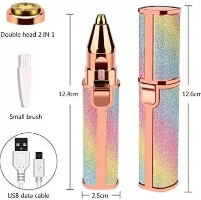 2-in-1 Facial Hair Remover & Eyebrow Trimmer for Women | Rechargeable Precision Shaver with LED Light | Painless, Residue-Free Hair Removal Device (Rainbow)