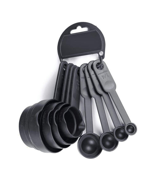 8-Piece Plastic Measuring Spoon & Cup Set - Black Kitchen Essentials