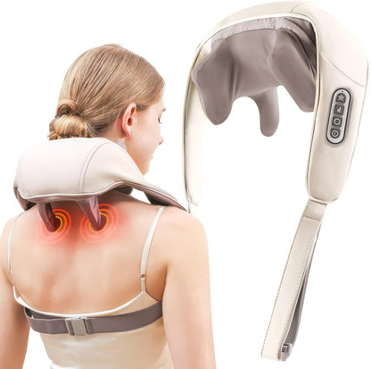 Rechargeable Electric Neck and Shoulder Massager with Heat, 5D Kneading Shiatsu Massage Machine