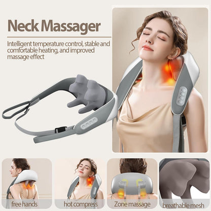 Rechargeable Electric Neck and Shoulder Massager with Heat, 5D Kneading Shiatsu Massage Machine