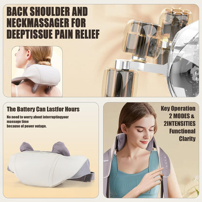 Rechargeable Electric Neck and Shoulder Massager with Heat, 5D Kneading Shiatsu Massage Machine