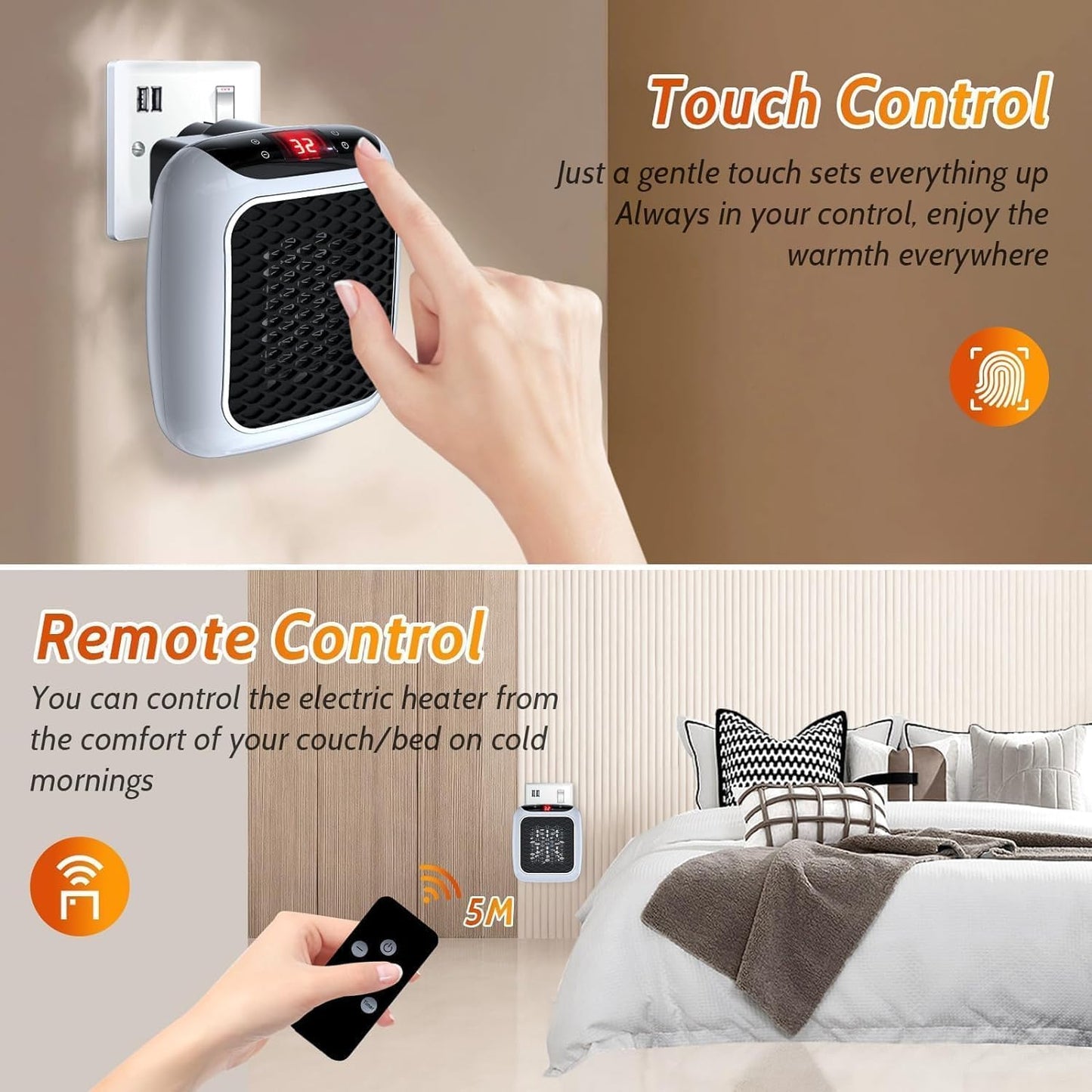 Handy Heater Turbo | Wall-Outlet Portable Mini Room Heater with Temperature Control & Remote