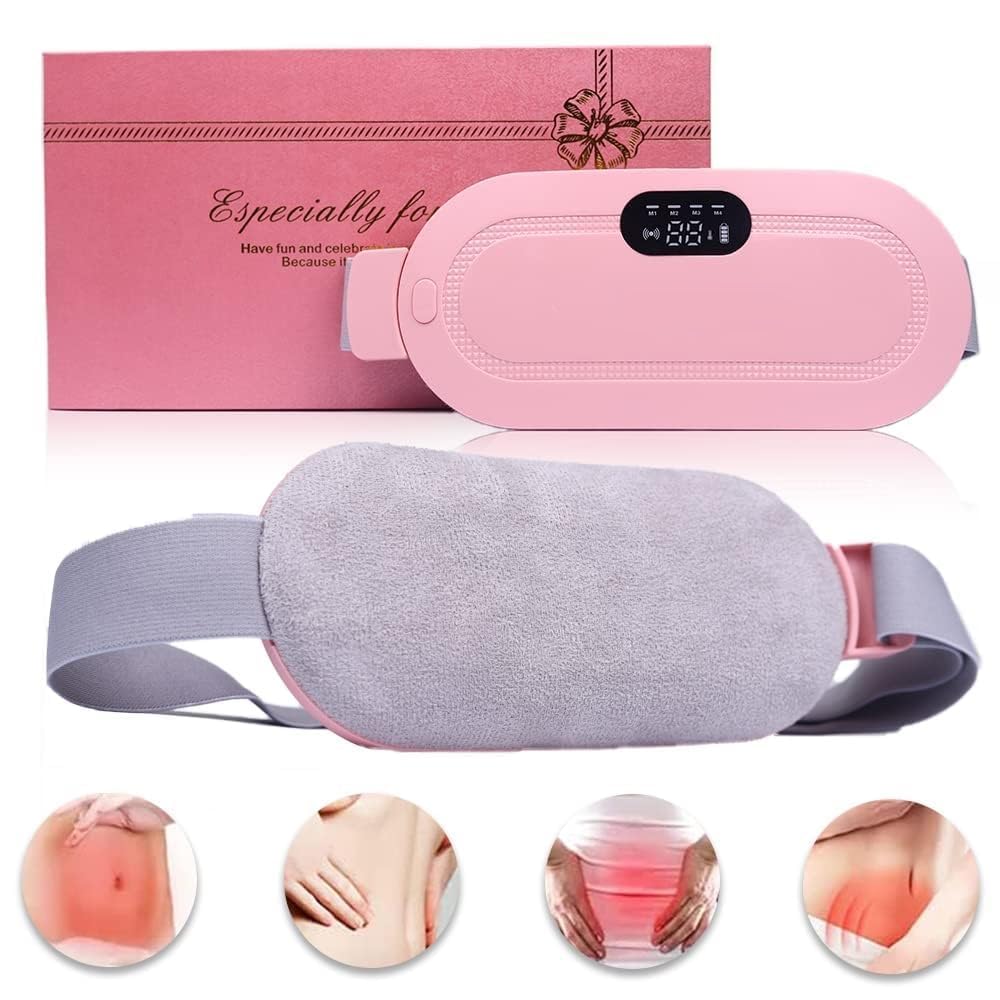 Portable Cordless Period Cramp Massager & Heating Pad – 3-Temperature, 4-Massage Modes, Fast Heating Menstrual Pain Relief Device for Women