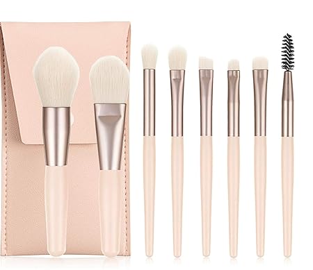 8-Piece Mini Makeup Brush Set: Professional Travel Kit with PU Bag Premium Synthetic Bristles Perfect for On-The-Go Glam