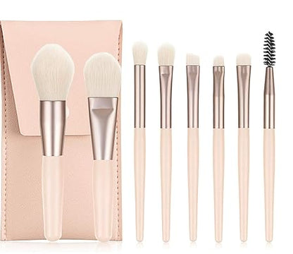 8-Piece Mini Makeup Brush Set: Professional Travel Kit with PU Bag Premium Synthetic Bristles Perfect for On-The-Go Glam