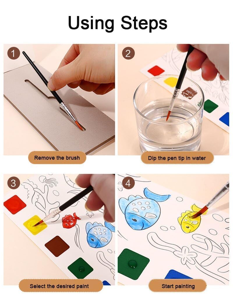 Pocket Watercolor Painting Book for Kids - Travel-Friendly Coloring Kit with Watercolor Paper & Bookmarks - Portable Watercolor Sketchbook (Pack of 1)