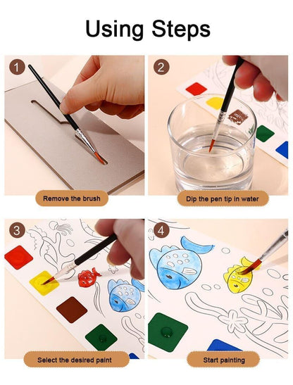 Pocket Watercolor Painting Book for Kids - Travel-Friendly Coloring Kit with Watercolor Paper & Bookmarks - Portable Watercolor Sketchbook (Pack of 1)