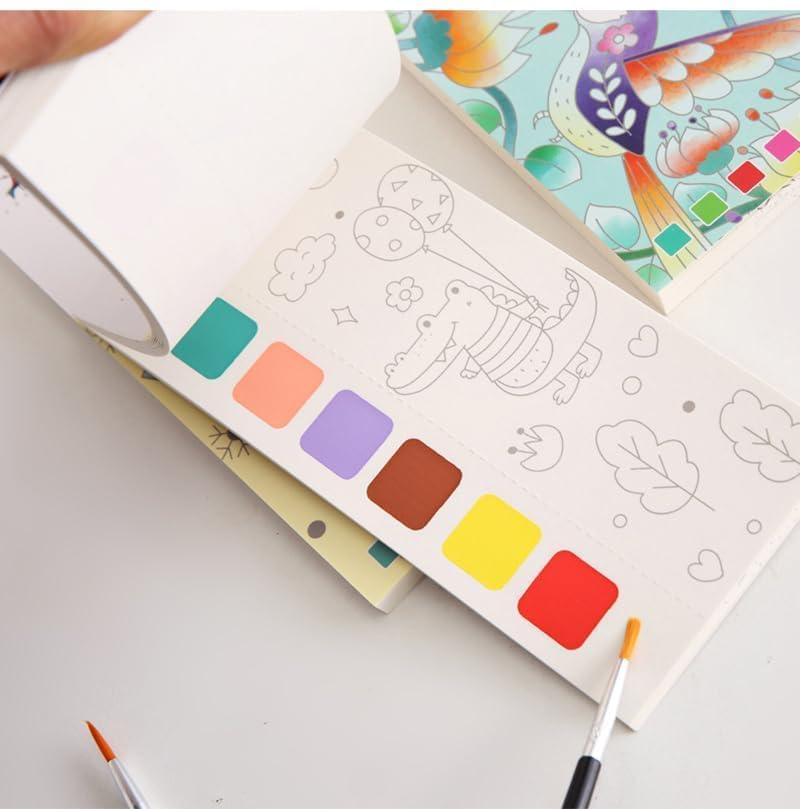 Pocket Watercolor Painting Book for Kids - Travel-Friendly Coloring Kit with Watercolor Paper & Bookmarks - Portable Watercolor Sketchbook (Pack of 1)