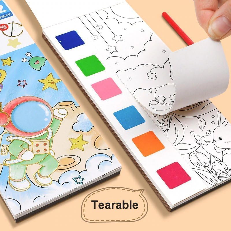 Pocket Watercolor Painting Book for Kids - Travel-Friendly Coloring Kit with Watercolor Paper & Bookmarks - Portable Watercolor Sketchbook (Pack of 1)