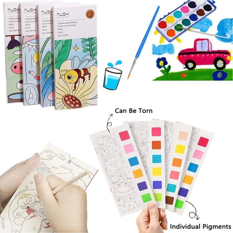 Pocket Watercolor Painting Book for Kids - Travel-Friendly Coloring Kit with Watercolor Paper & Bookmarks - Portable Watercolor Sketchbook (Pack of 1)