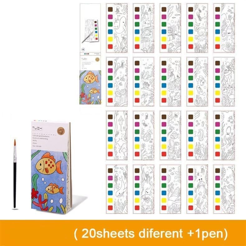 Pocket Watercolor Painting Book for Kids - Travel-Friendly Coloring Kit with Watercolor Paper & Bookmarks - Portable Watercolor Sketchbook (Pack of 1)