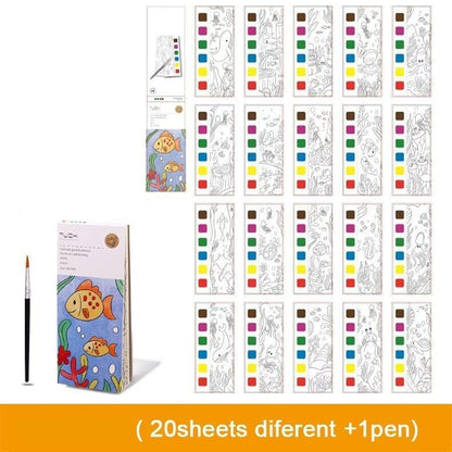 Pocket Watercolor Painting Book for Kids - Travel-Friendly Coloring Kit with Watercolor Paper & Bookmarks - Portable Watercolor Sketchbook (Pack of 1)