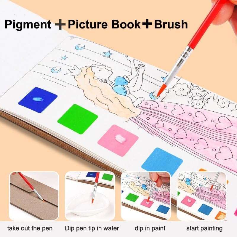 Pocket Watercolor Painting Book for Kids - Travel-Friendly Coloring Kit with Watercolor Paper & Bookmarks - Portable Watercolor Sketchbook (Pack of 1)