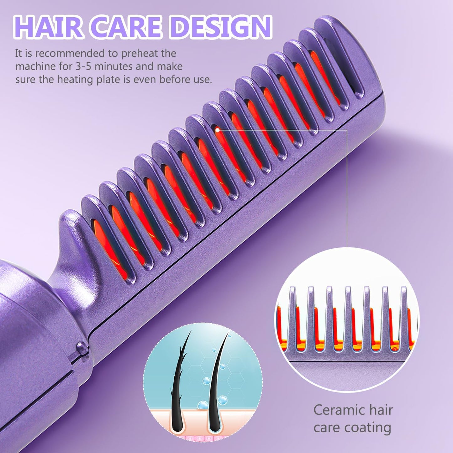 Rechargeable Mini Cordless Hair Straightener Comb | Portable Negative Ion Straightening Brush for Travel | Lightweight Hot Comb for All Hair Types