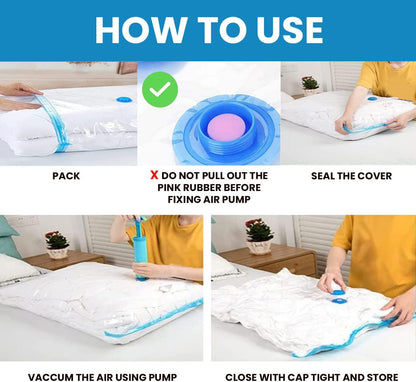 Space Saver (Set of 5) Reusable Vacuum Storage Ziplock Compression Sealer Bags for Travel clothes and home Blankets with hand Pump 2 Small (40x60cm),2 Medium (50x70cm),1 Large(60x 80cm)