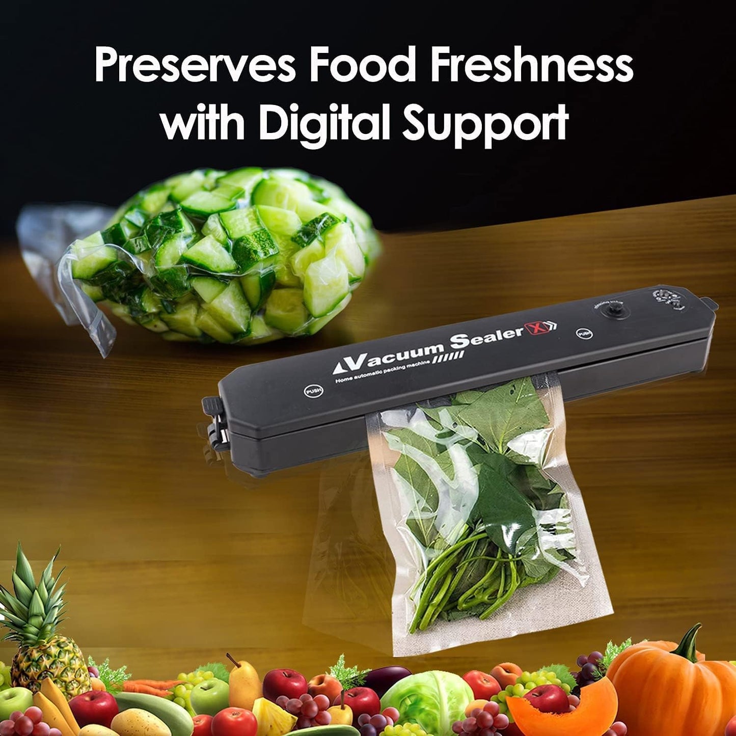 Vacuum Sealer Machine, Automatic Fresh Food-Sealer, Vacuum Packing Machine For Fruits, Meat Preservation With Dry & Moist Sealing Modes With LED (Multi Color)