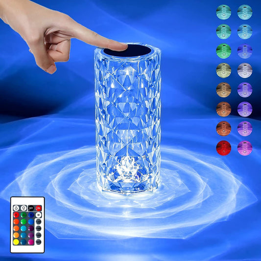 16-Color Changing Crystal Rose Lamp - USB Rechargeable Touch Night Light with Remote | Diamond-Cut LED Table Lamp for Bedroom, Pooja Room & Party Decor