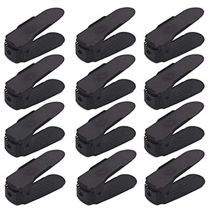 Shoe Slots Holder Rack | Adjustable Double Deck Shoe Organizer for Closet Storage | Space Saving Shoe Rack for Sandals, Heels, Slippers & Flip Flops (Pack of 12 - Black)