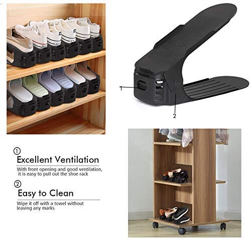 Shoe Slots Holder Rack | Adjustable Double Deck Shoe Organizer for Closet Storage | Space Saving Shoe Rack for Sandals, Heels, Slippers & Flip Flops (Pack of 12 - Black)