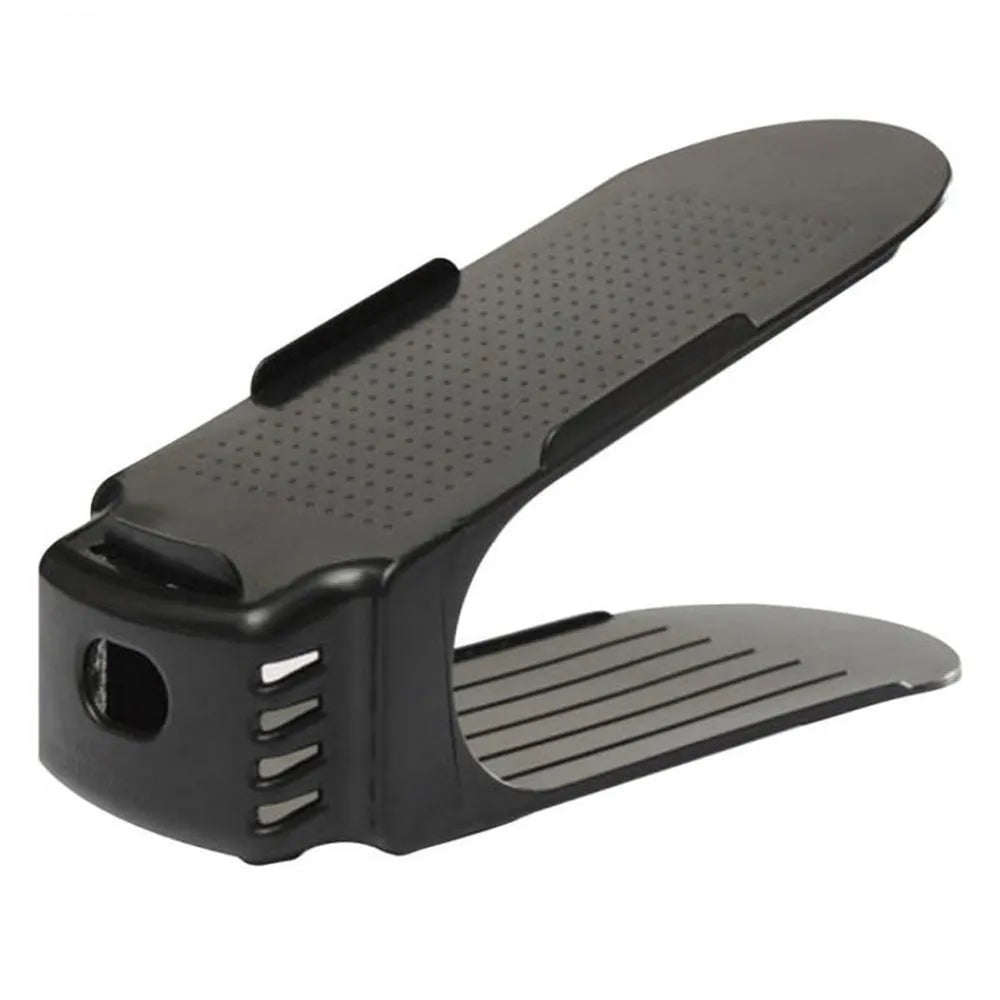 Shoe Slots Holder Rack | Adjustable Double Deck Shoe Organizer for Closet Storage | Space Saving Shoe Rack for Sandals, Heels, Slippers & Flip Flops (Pack of 1 - Black)