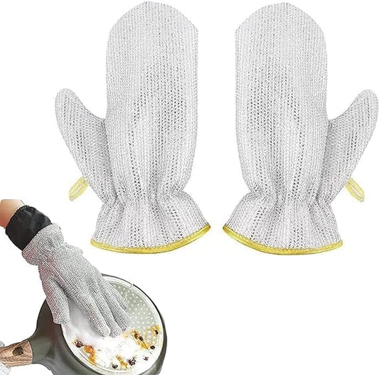 Steel Wire Gloves – Reusable Waterproof Kitchen Cleaning & Dishwashing Gloves, Heat-Resistant Silver Gloves for Home & Car (1 Pair)
