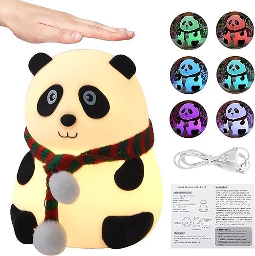 Panda Night Light for Kids – Soft Silicone 7-Color Nursery Lamp