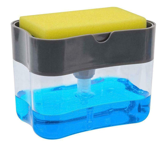 2 in 1 Liquid Soap Dispenser with Sponge Holder – Kitchen Sink Dishwashing Soap Pump Caddy | Space-Saving Multicolor Organizer